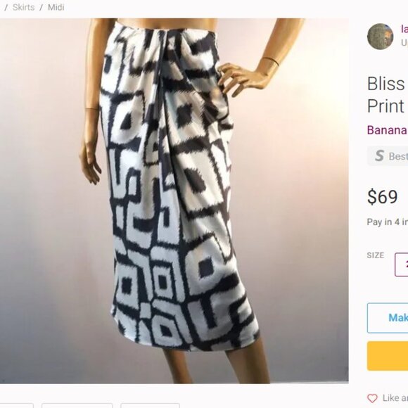 BANANA REPUBLIC Bliss Silk Draped Skirt. Cosmic Ikat Print. Size 4 - Picture 2 of 2